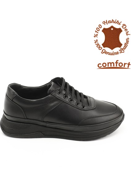Erkek Kömür Bağcıklı Hakiki Deri Comfort Sneaker