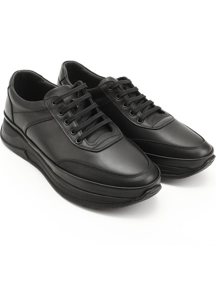 Erkek Kömür Bağcıklı Hakiki Deri Comfort Sneaker