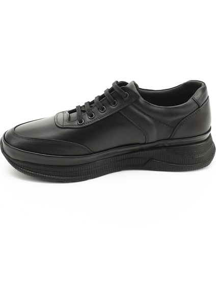 Erkek Kömür Bağcıklı Hakiki Deri Comfort Sneaker