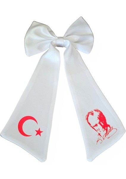 Ay Yıldız Atatürk Baskılı Fiyonklu Beyaz Saç Tokası
