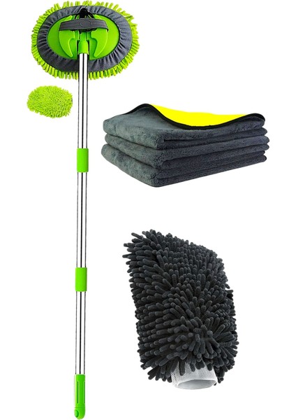 Oto Yıkama Seti Mop Mikrofiber Bezli Teleskopik Saplı 1 Yedek Bez