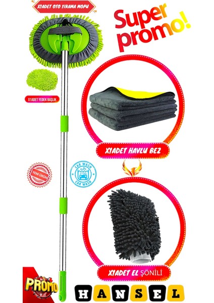 Oto Yıkama Seti Mop Mikrofiber Bezli Teleskopik Saplı 1 Yedek Bez
