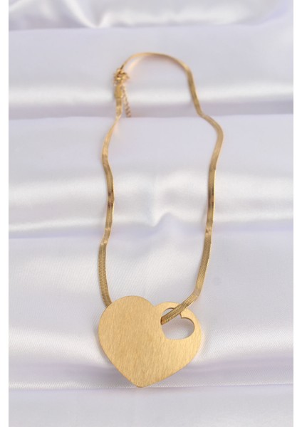 316L Çelik İtalyan Zincir Altın Renk Düz Plaka Kalp Kolye - Lisinya fiyatları