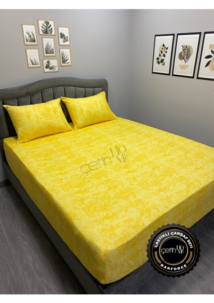 Kumaş Lastikli Çarşaf Seti Çift Kişilik ve Battal Boy Gölge Sarı 180 x 200 modelleri