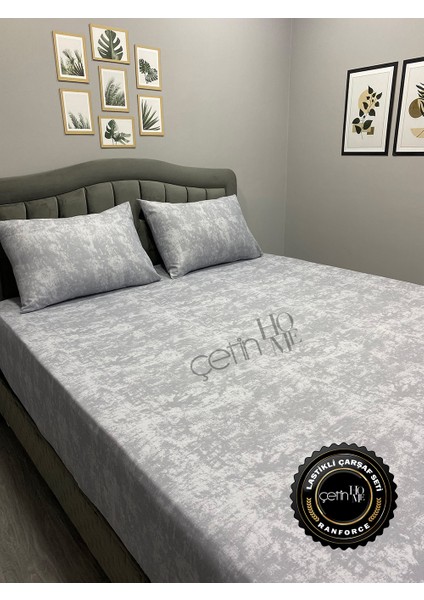 Kumaş Lastikli Çarşaf Seti Çift Kişilik ve Battal Boy Gölge Soft Gri 160 x 200
