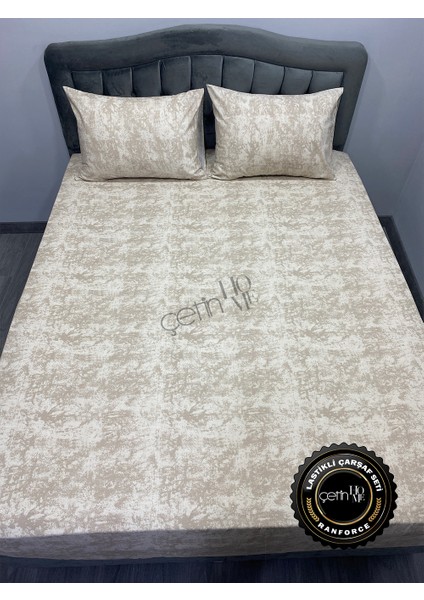 Kumaş Lastikli Çarşaf Seti Çift Kişilik ve Battal Boy Gölge Bej V2 160 x 200