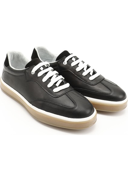 Erkek Siyah Bağcıklı Hakiki Deri Comfort Sneaker
