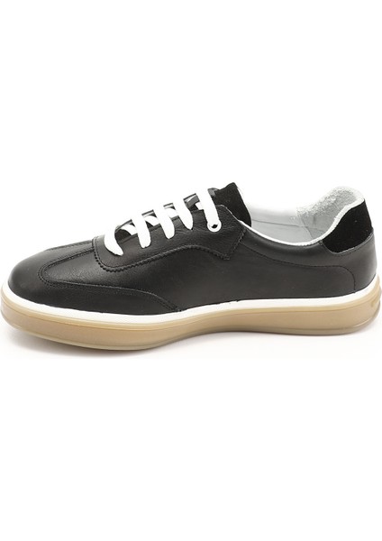 Erkek Siyah Bağcıklı Hakiki Deri Comfort Sneaker
