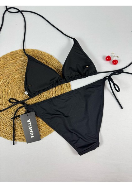 Siyah Boyundan Bağlamalı Şık Üçgen Kadın Bikini Takımı modelleri