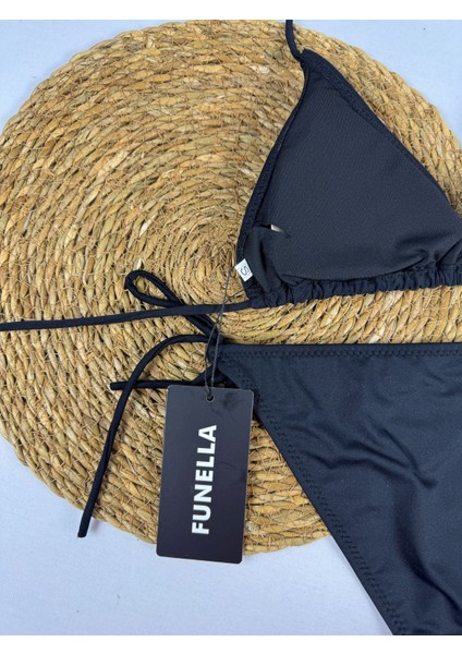 Siyah Boyundan Bağlamalı Şık Üçgen Kadın Bikini Takımı fırsatları