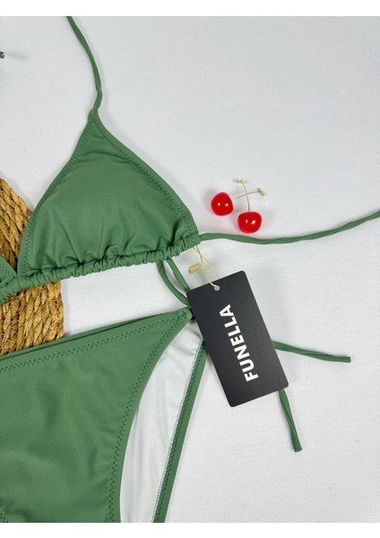 Haki Yeşil Boyundan Bağlamalı Üçgen Kadın Bikini Takımı fiyatları