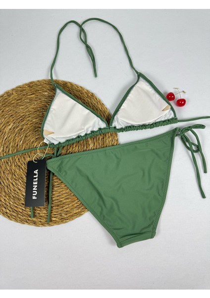 Haki Yeşil Boyundan Bağlamalı Üçgen Kadın Bikini Takımı modelleri