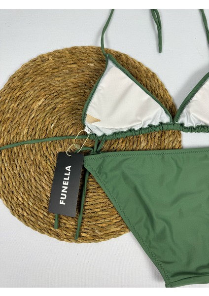 Haki Yeşil Boyundan Bağlamalı Üçgen Kadın Bikini Takımı fırsatları