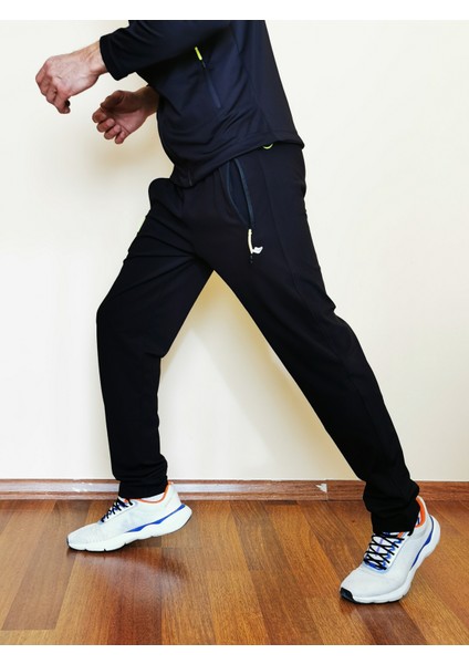 Erkek Siyah Düz Paça Dalgıç Kumaş Eşofman Altı 2046-02