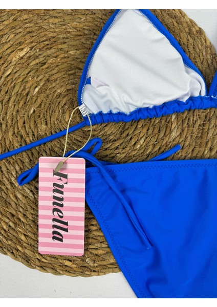 Saks Mavi Boyundan Bağlamalı Şık Üçgen Kadın Bikini Takımı fırsatları