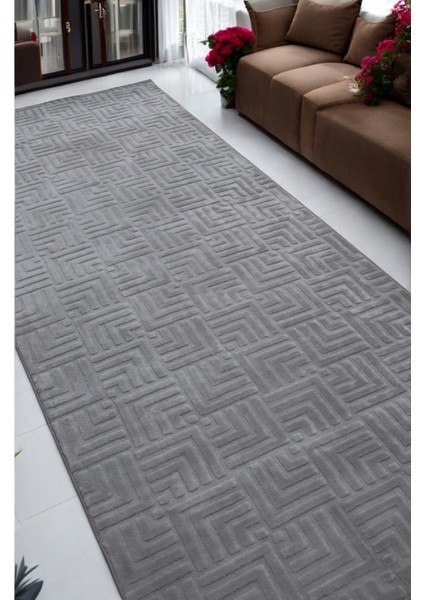 Merinos Frigya Gri Kaymaz Tabanlı Kesme Kabartmalı Salon Koridor Mutfak Halı