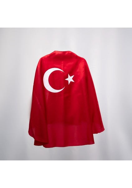 Ay Yıldız Baskılı Türk Bayraklı Kırmızı Pelerin