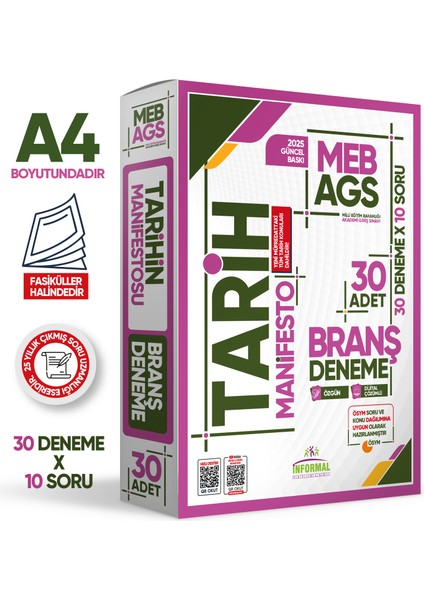2025 Meb Ags Tarih Manifesto Branş Deneme Paketi 30LU (30X10) Fasikül Seti Özgün Dijital Çözümlü