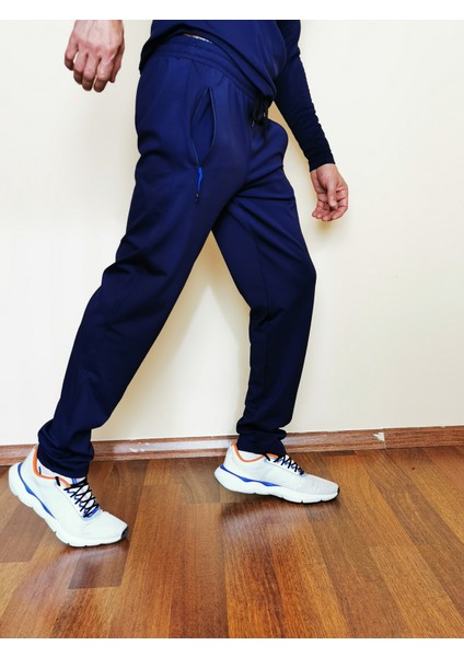 Erkek Lacivert Düz Paça Dalgıç Kumaş Eşofman Altı 2046-01 modelleri