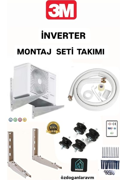 3m Klima Montaj Seti (Boru Çapı : 1/4-3/8) Uzunluk 3 Metre Boru 50 cm Ayak Titreşim Takozu