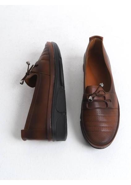 Kadın Comfort Ayakkabı Rahat Taban Bağcıklı Önü Delik Detaylı Yuvarlak Burun Ayakkabı fırsatları