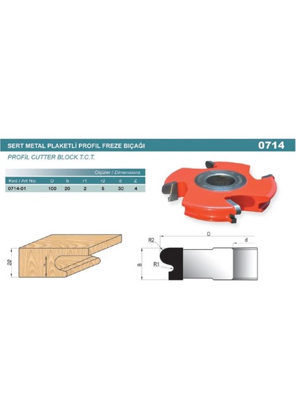 Sert Metal Plaketli Kulp Yeri Açma Bıçağı 0714-01 D=100 Z4