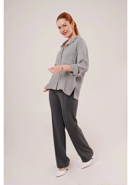 Yarasa Kol Çizgili Cep Detaylı Gri Gömlek fiyatları