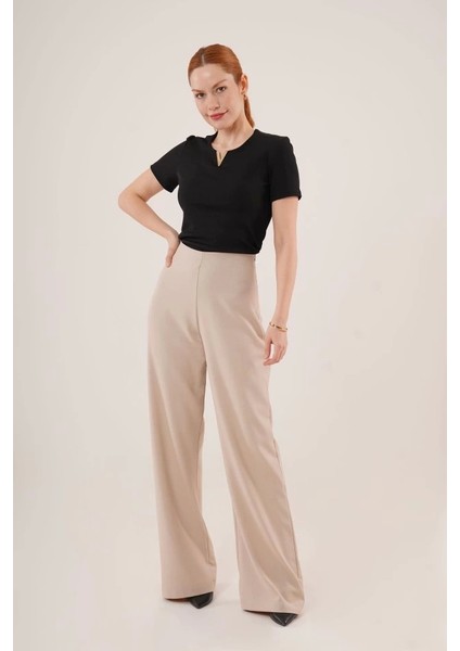 Bol Paça Yandan Fermuarlı Krem Kumaş Pantolon fırsatları