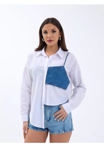 5419 Gömlek-Mavi Cepli Beyaz