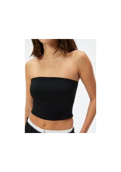 Kadın Straplez T-Shirt M Beden Siyah