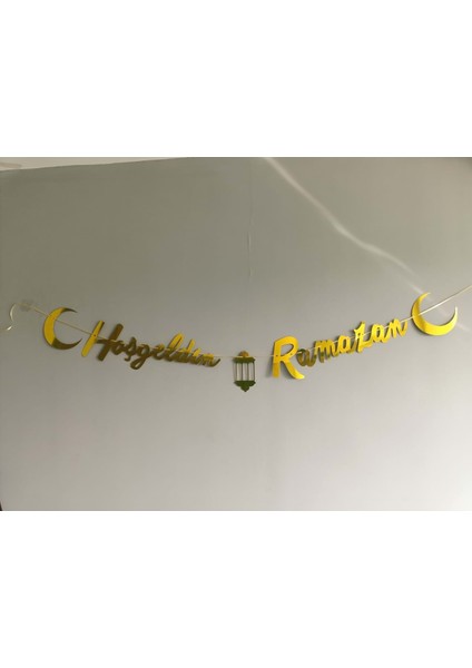 Hoşgeldin Ramazan Yazılı Metalik Gold Ramazan Bayramı Altın Renginde Ipli Süs Yazı Banner fiyatları