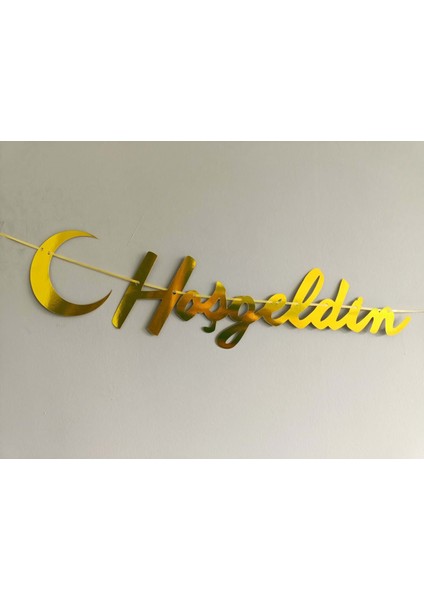 Hoşgeldin Ramazan Yazılı Metalik Gold Ramazan Bayramı Altın Renginde Ipli Süs Yazı Banner modelleri