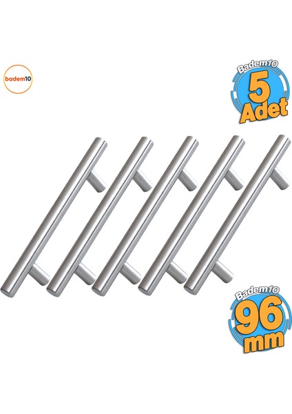 5 Adet Rosemary Inox Metal Kulp 96 mm ( 9.6 cm ) Mobilya Mutfak Çekmece Dolap Kapak Kulbu