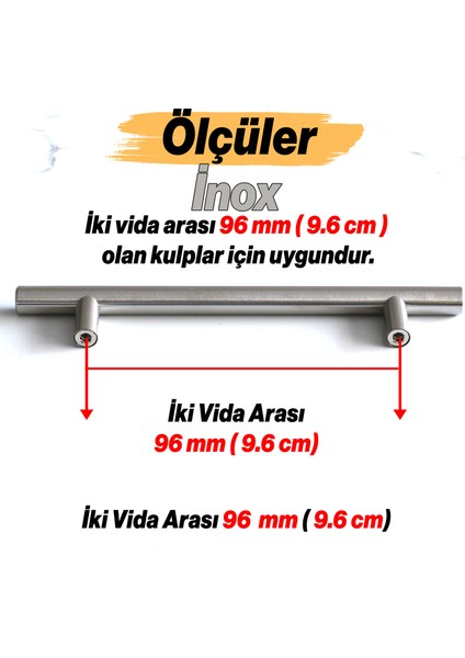 5 Adet Rosemary Inox Metal Kulp 96 mm ( 9.6 cm ) Mobilya Mutfak Çekmece Dolap Kapak Kulbu