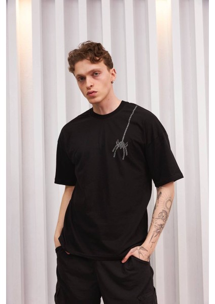 Taşlı Oversize Unisex T-Shirt