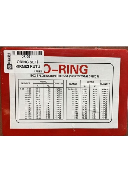 BRE-OR-001 - Oring Seti Kırmızı Kutu