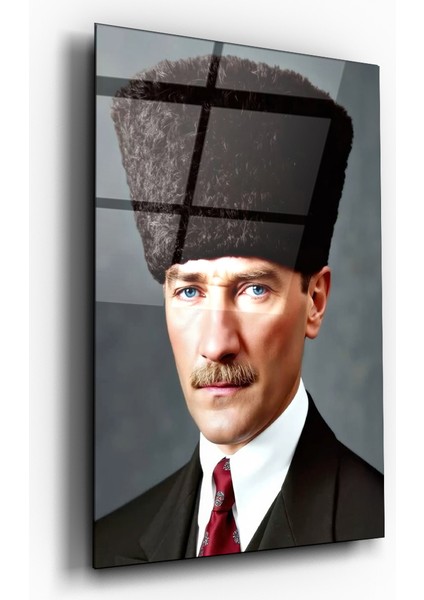 Mustafa Kemal Atatürk 3D Yakın Portre Cam Tablo- Ev ve Ofis Dekorasyonu-Hediyelik-Dekoratif-Modern-Atatürk
