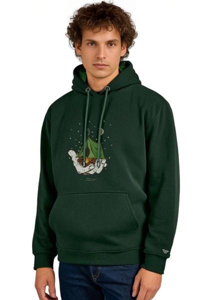 Kamp ve Gece Tasarım Kapşonlu Sweatshirt