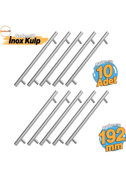 10 Adet Rosemary Inox Metal Kulp 192 mm ( 19.2 cm ) Mobilya Mutfak Çekmece Dolap Kapak Kulbu