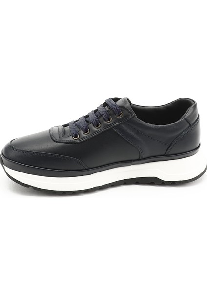 Erkek Lacivert Bağcıklı Hakiki Deri Comfort Sneaker