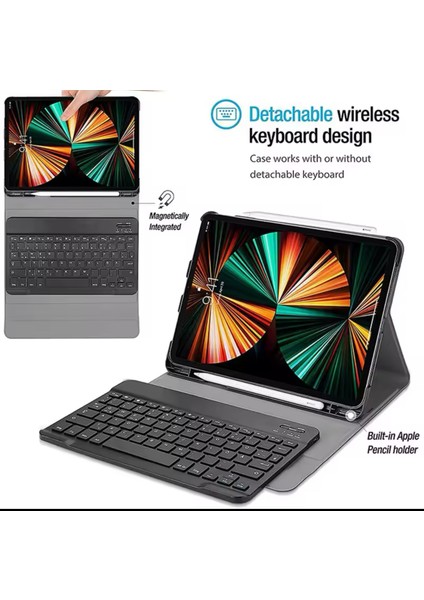 Apple iPad Air 4 ve 5/6/7 Nesil 10.9 Inç Uyumlu Tablet Klavyeli Kilif Bluetoot Kalem Bölmeli Stand Manyetik indirimleri