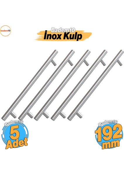 Rosemary 5 Adet Inox Metal Kulp 192 mm ( 19.2 cm ) Mobilya Mutfak Çekmece Dolap Kapak Kulbu