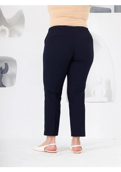 Bel Lastikli Paça Mini Yırtmaçlı Büyük Beden Siyah Kumaş Pantolon fiyatları