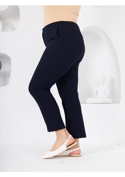 Bel Lastikli Paça Mini Yırtmaçlı Büyük Beden Siyah Kumaş Pantolon modelleri