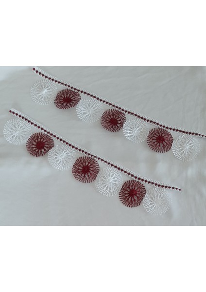 Yüz Havlu Kenarı Iğne ve Tığ Oyalı En 8cm Boy 47cm Renk Bordu- Beyaz