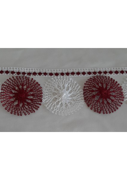 Yüz Havlu Kenarı Iğne ve Tığ Oyalı En 8cm Boy 47cm Renk Bordu- Beyaz