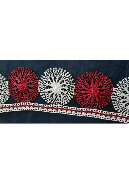 Yüz Havlu Kenarı Iğne ve Tığ Oyalı En 8cm Boy 47cm Renk Bordu- Beyaz