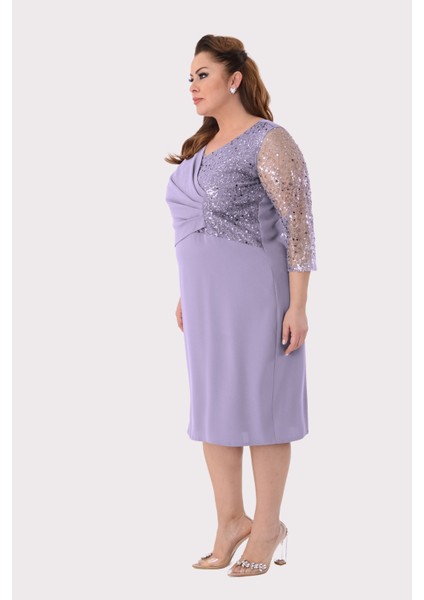 Büyük Beden Lila Renkli Krep Elbise fiyatları