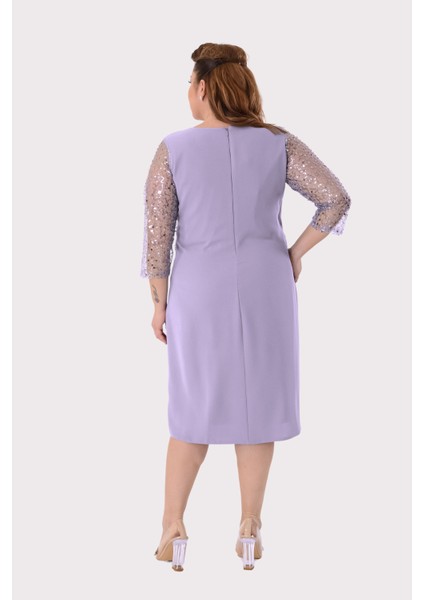 Büyük Beden Lila Renkli Krep Elbise fırsatları