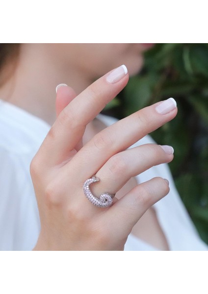 Vav Harfli Pembe Taşlı Gümüş Yüzük modelleri